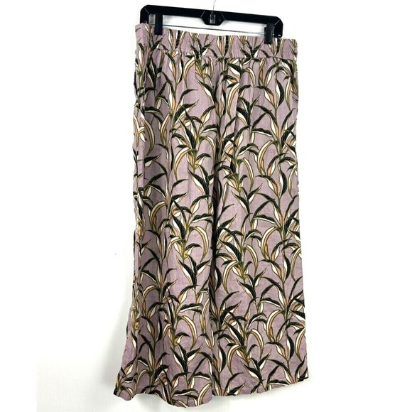 Tahari Womens Sz L Linen Purple Wide Leg Cropped Pants Pull On Elastic Waist E2 - Picture 5 of 12